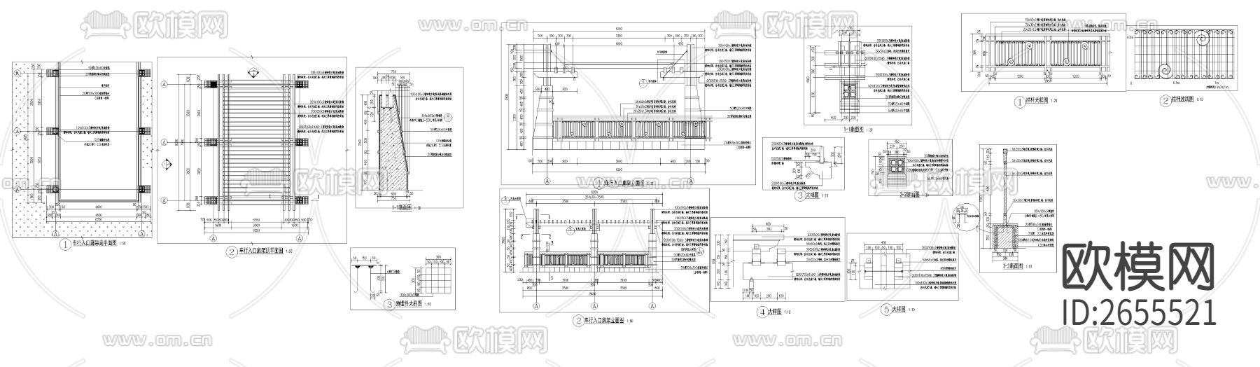 车行入口廊架cad施工图下载（渲染图3）