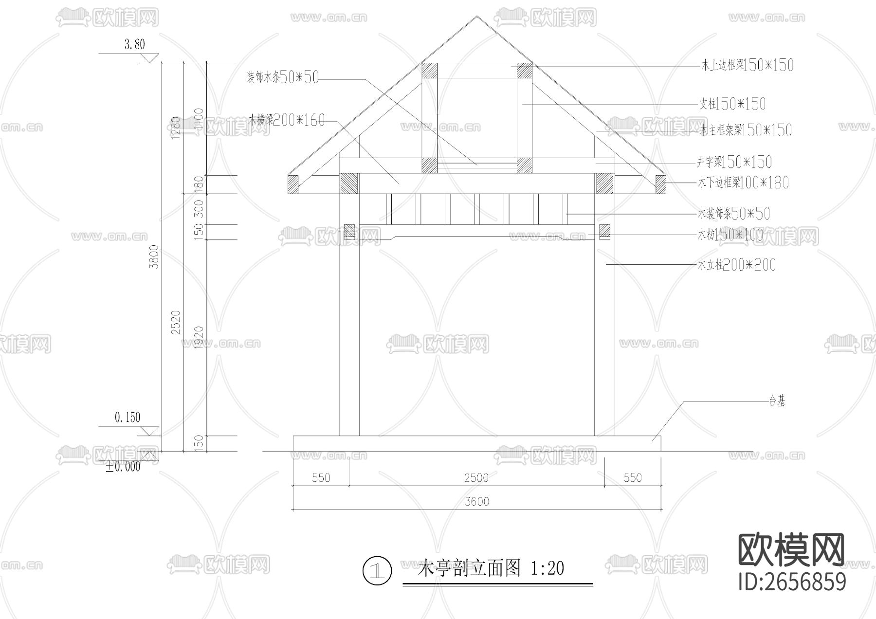 景观四方木亭节点大样下载（渲染图1）