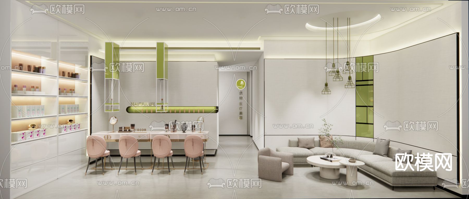 美甲美容大厅su模型下载（渲染图1）