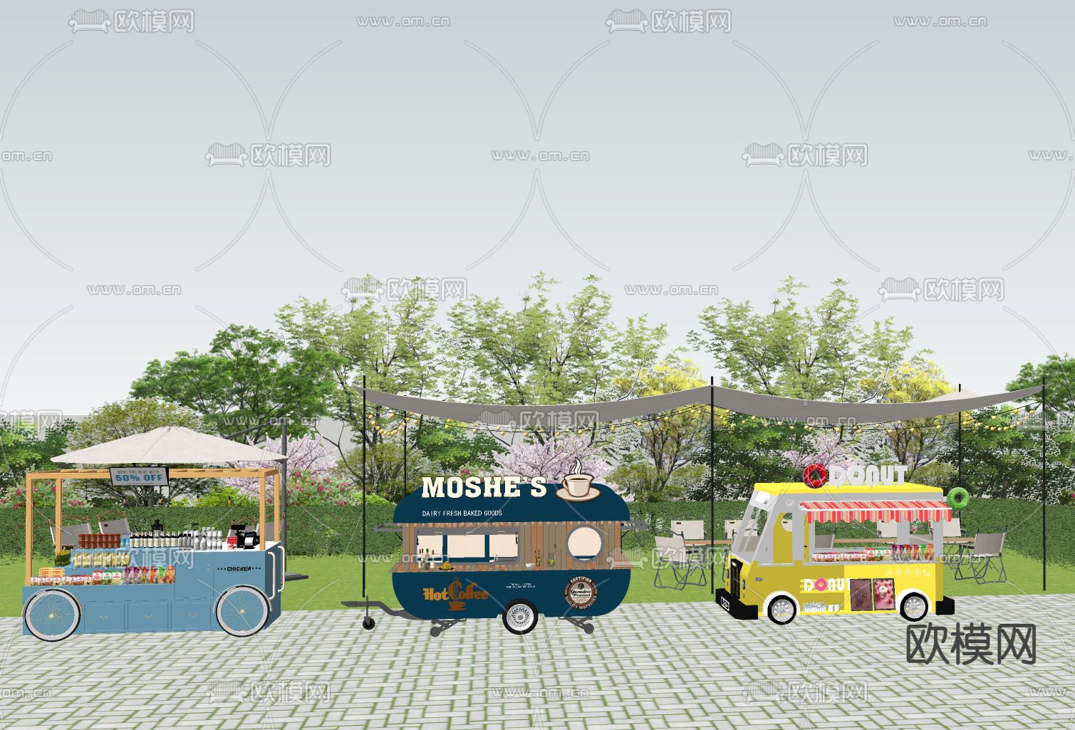 现代推车 摊位su模型下载（渲染图2）