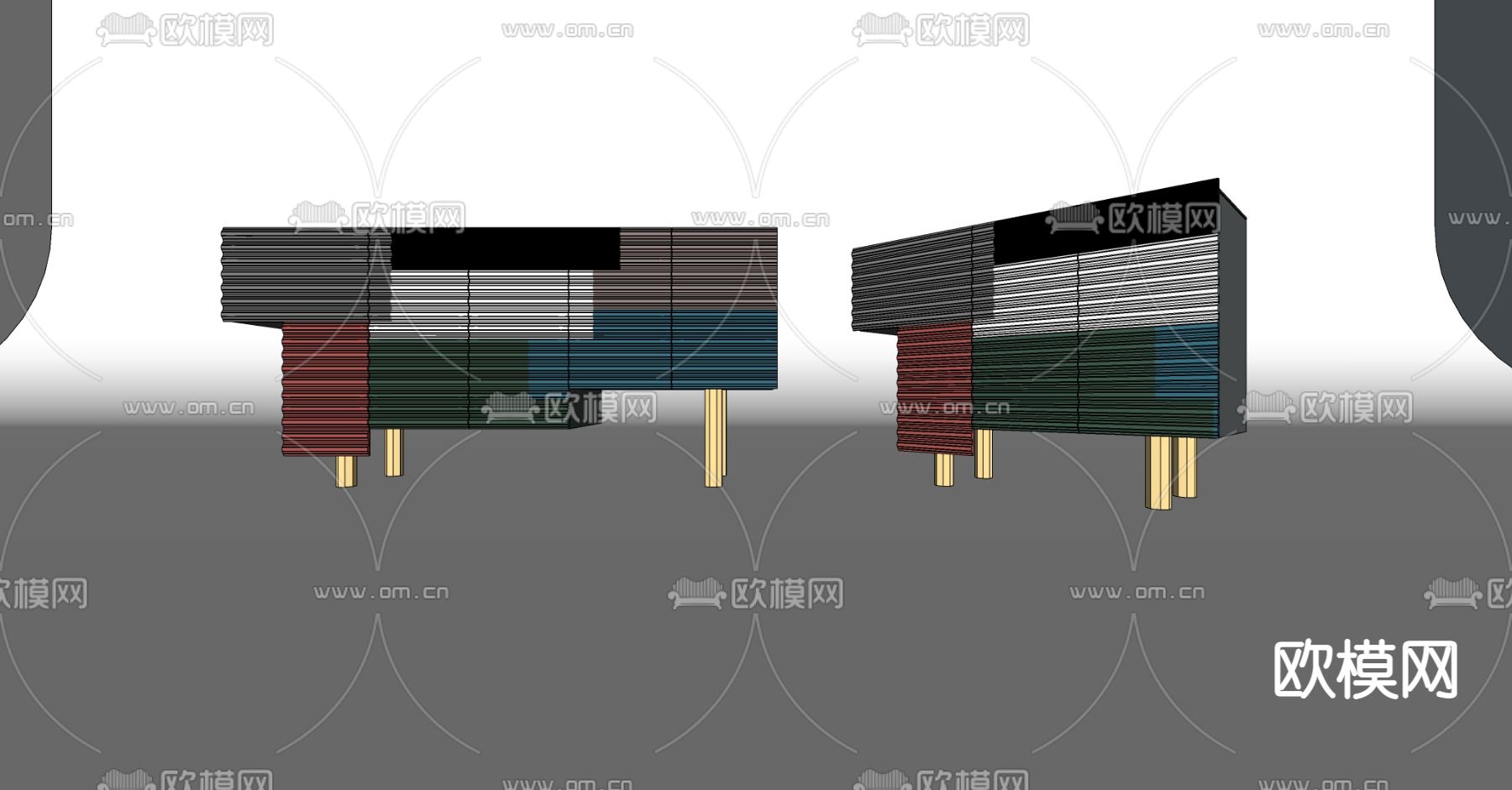 后现代斗柜 边柜su模型下载（渲染图3）