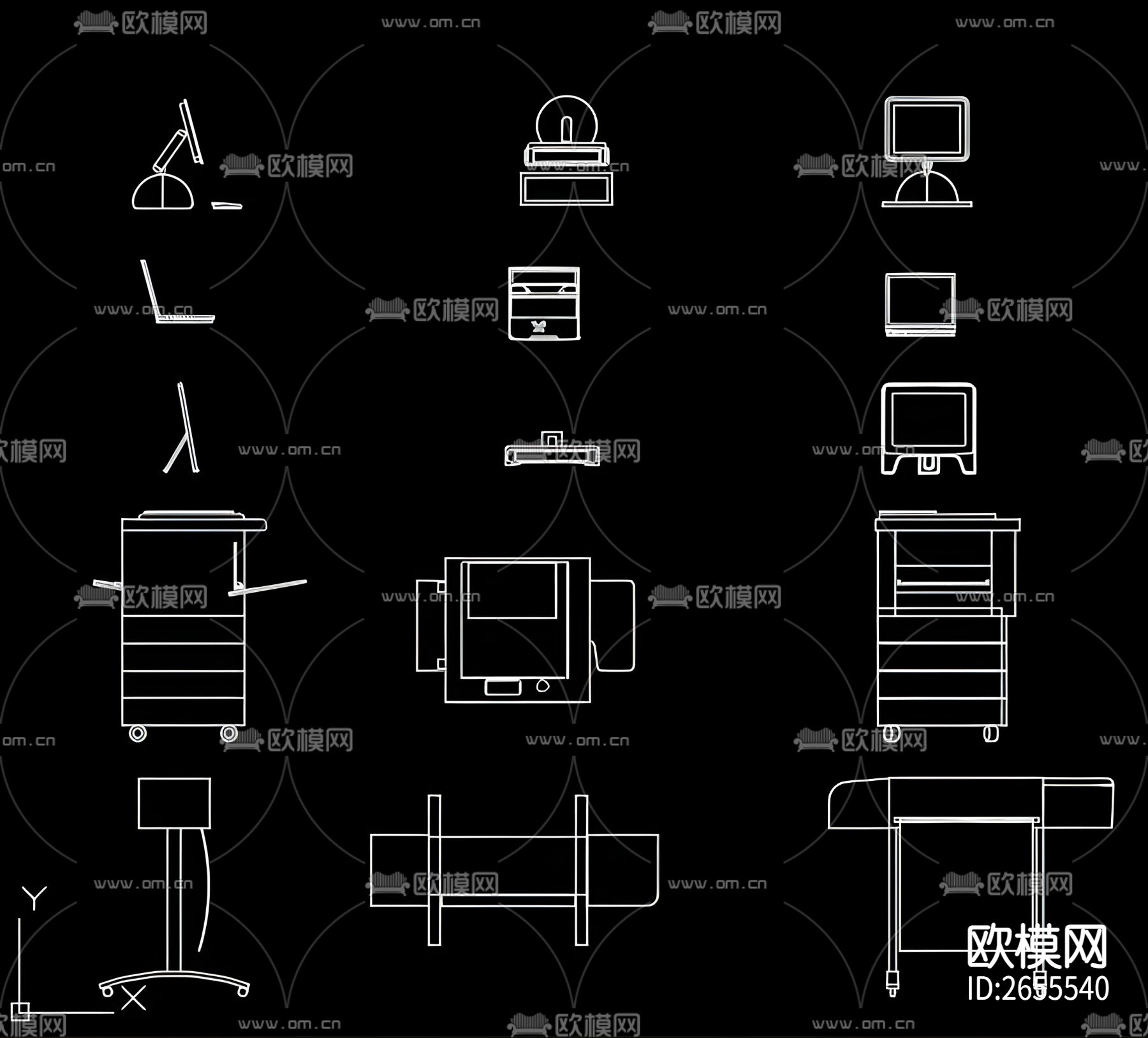 办公设备CAD图库下载（渲染图1）