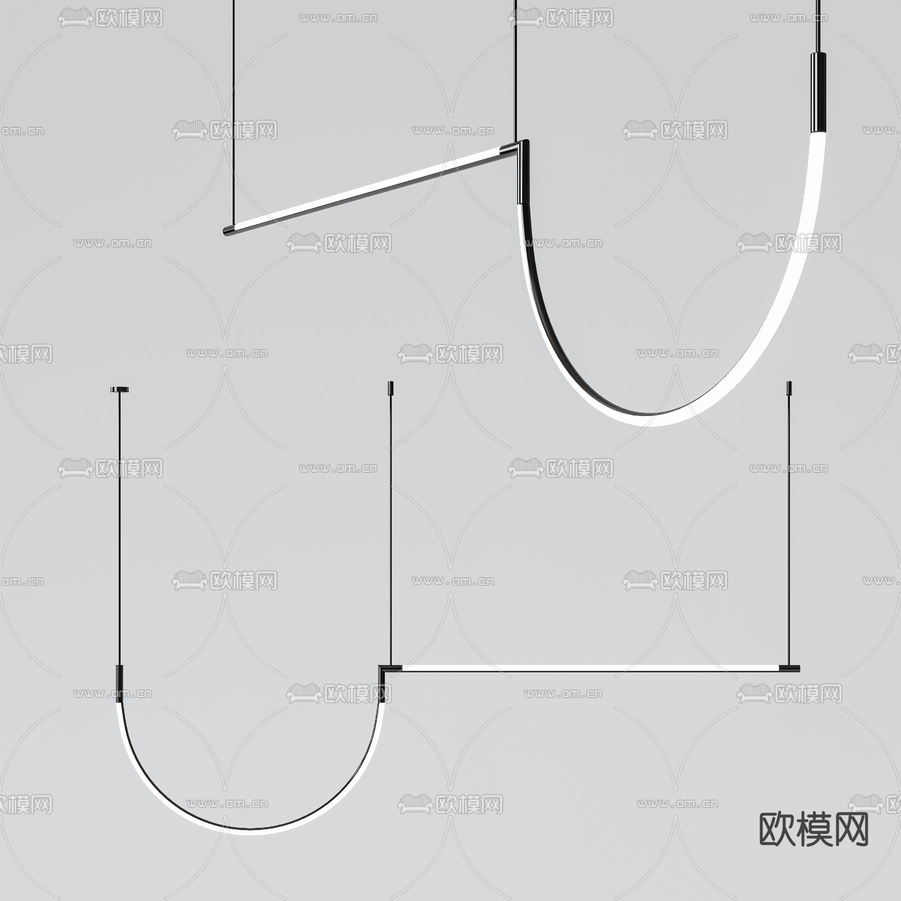 U型吊灯 创意吊灯3d模型下载