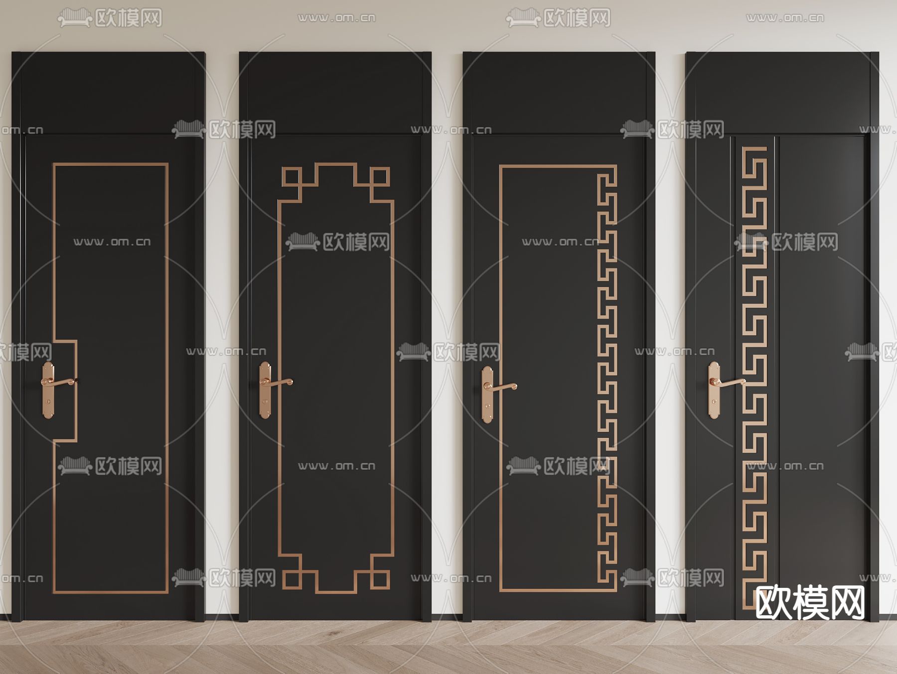 新中式门 单开门 卧室门 通顶门3d模型下载