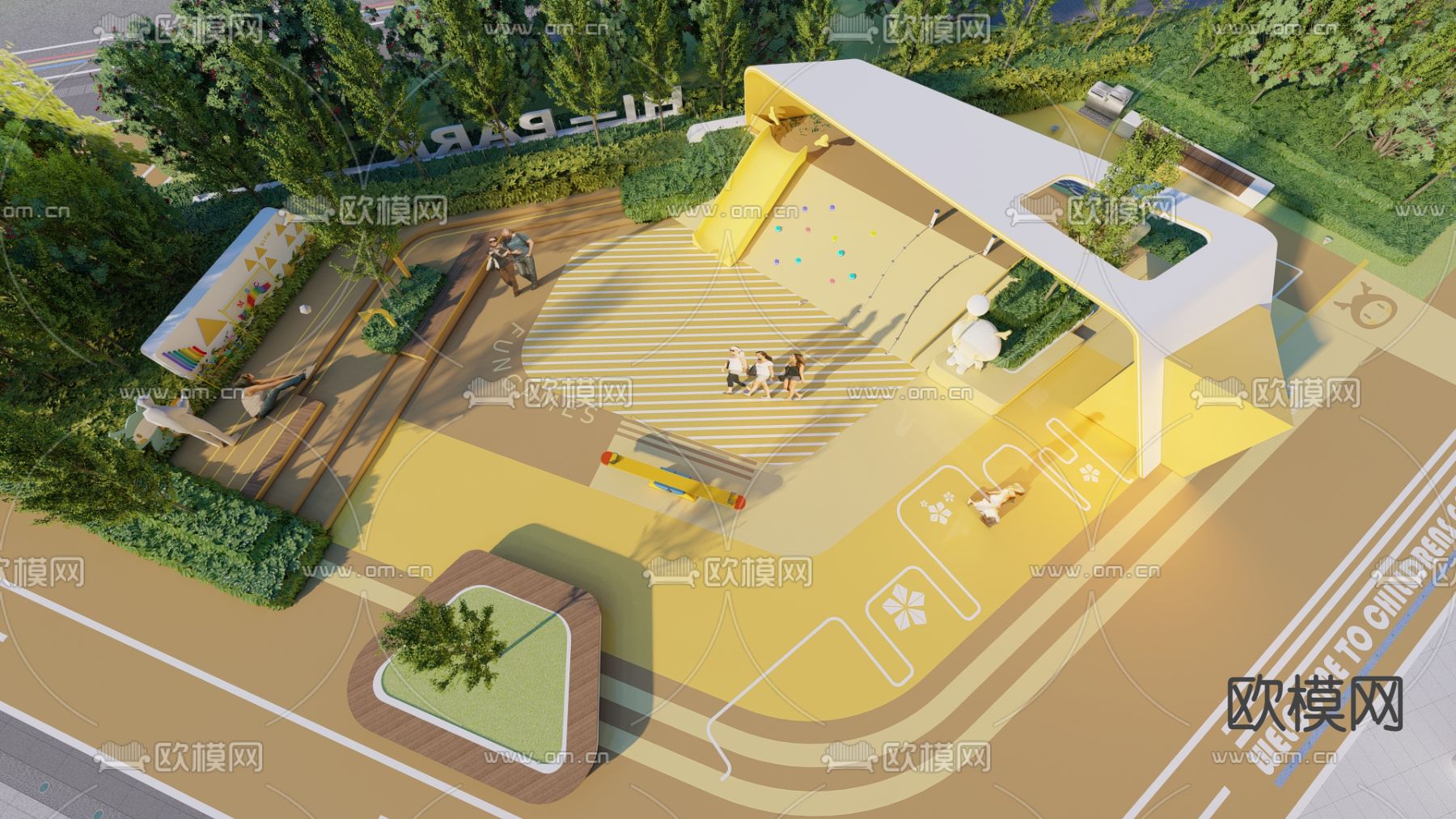 儿童乐园  儿童攀爬地形 儿童跑道su模型下载（渲染图2）
