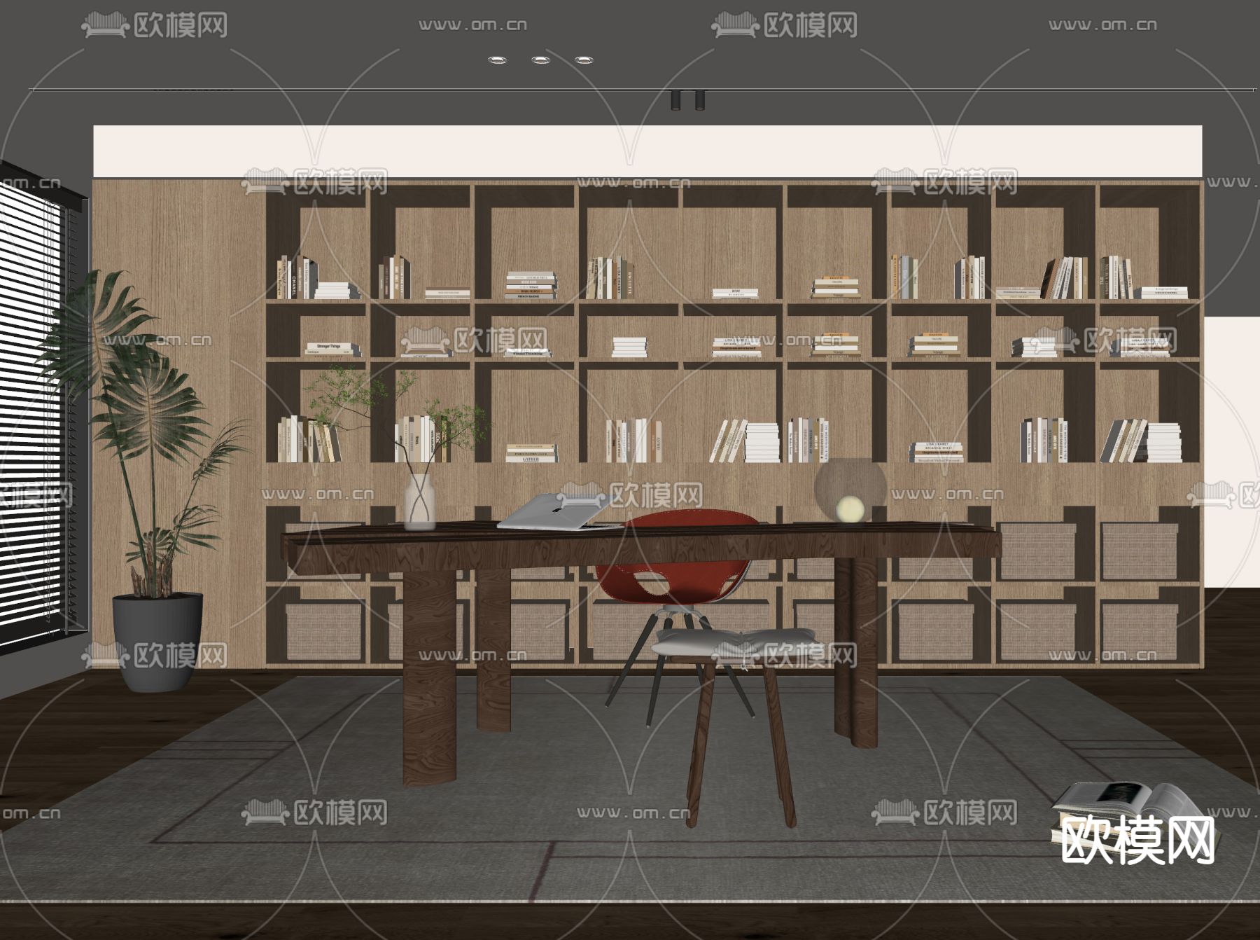 现代书房su模型下载（渲染图2）