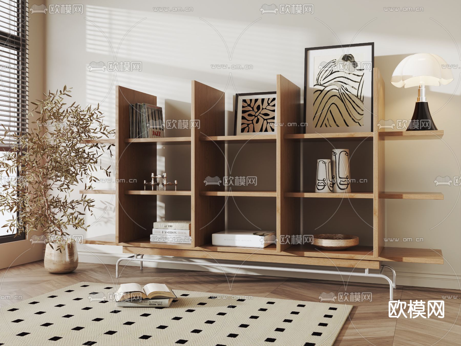 侘寂书架 置物柜3d模型下载