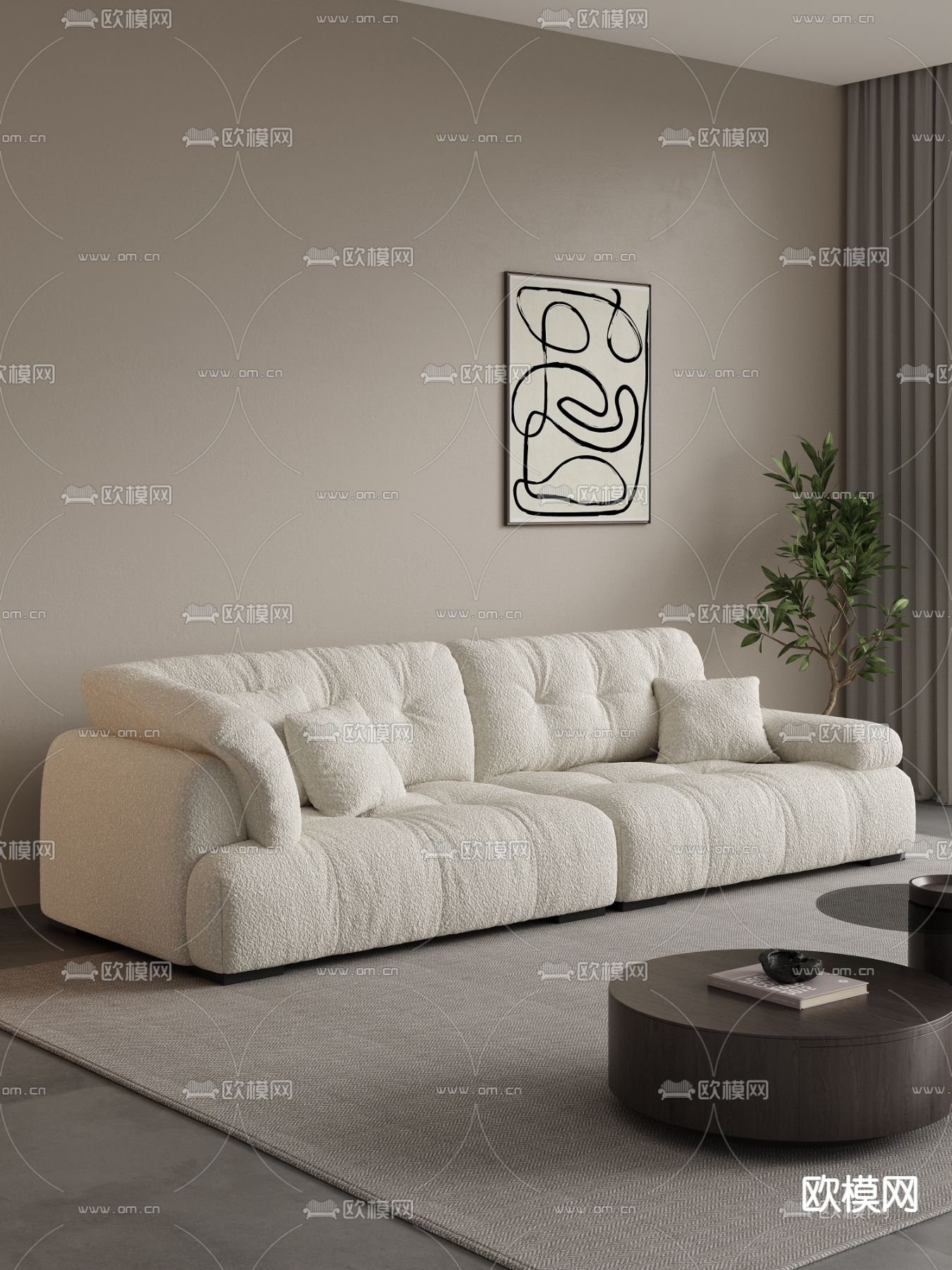 双人沙发 羊羔绒沙发3d模型下载