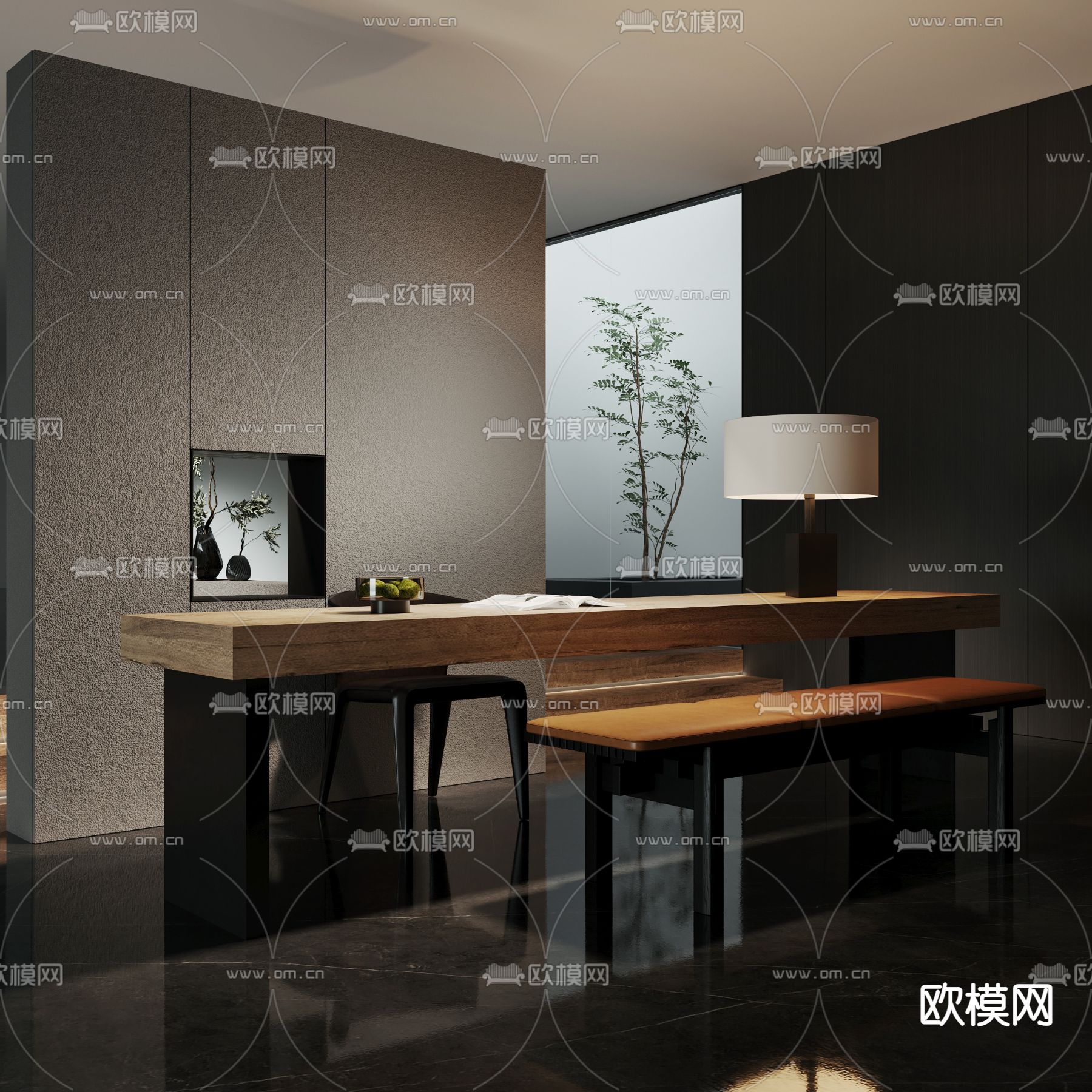 侘寂书桌椅 写字台3d模型