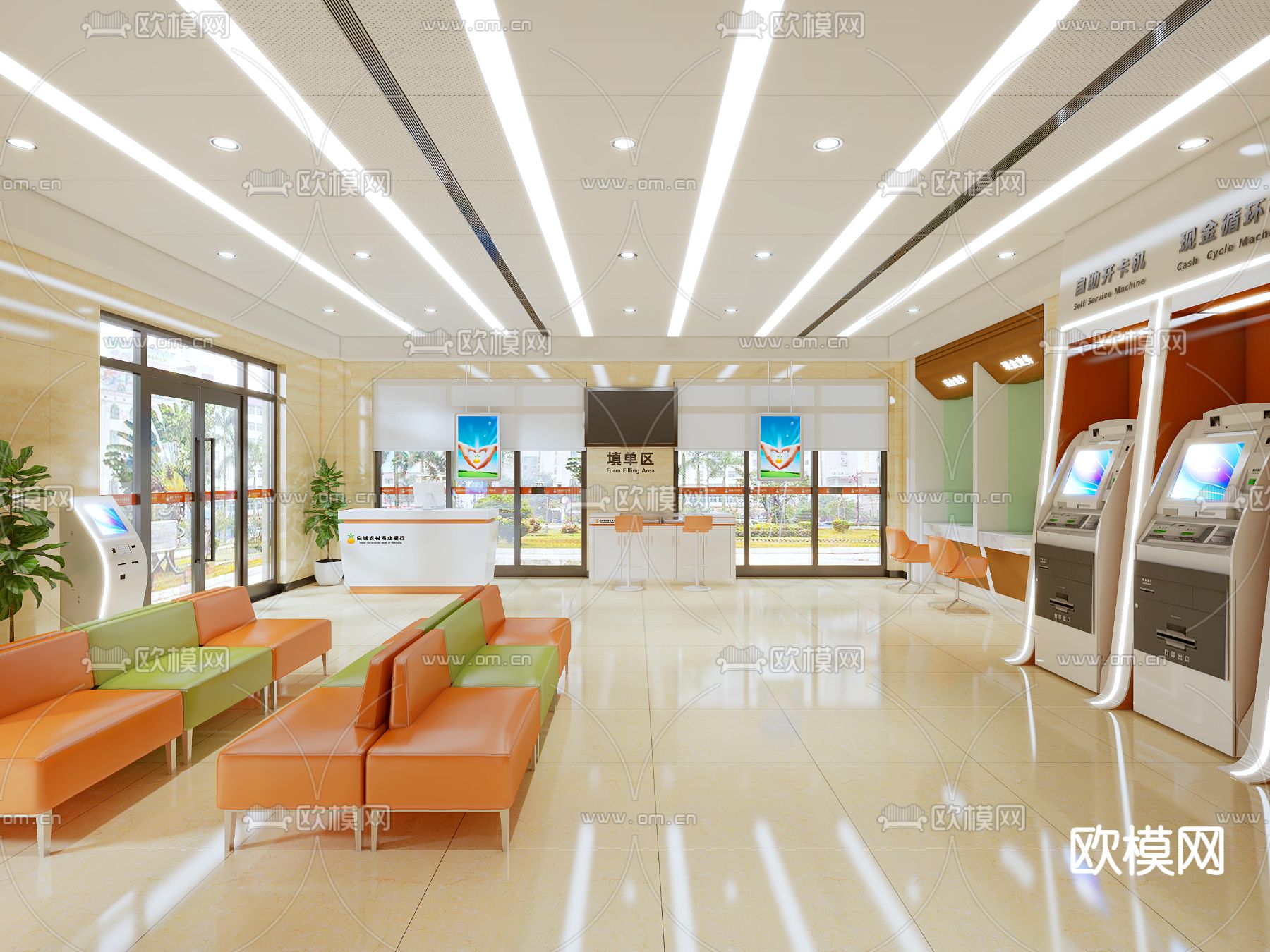 商业银行 营业大厅3d模型下载（渲染图1）