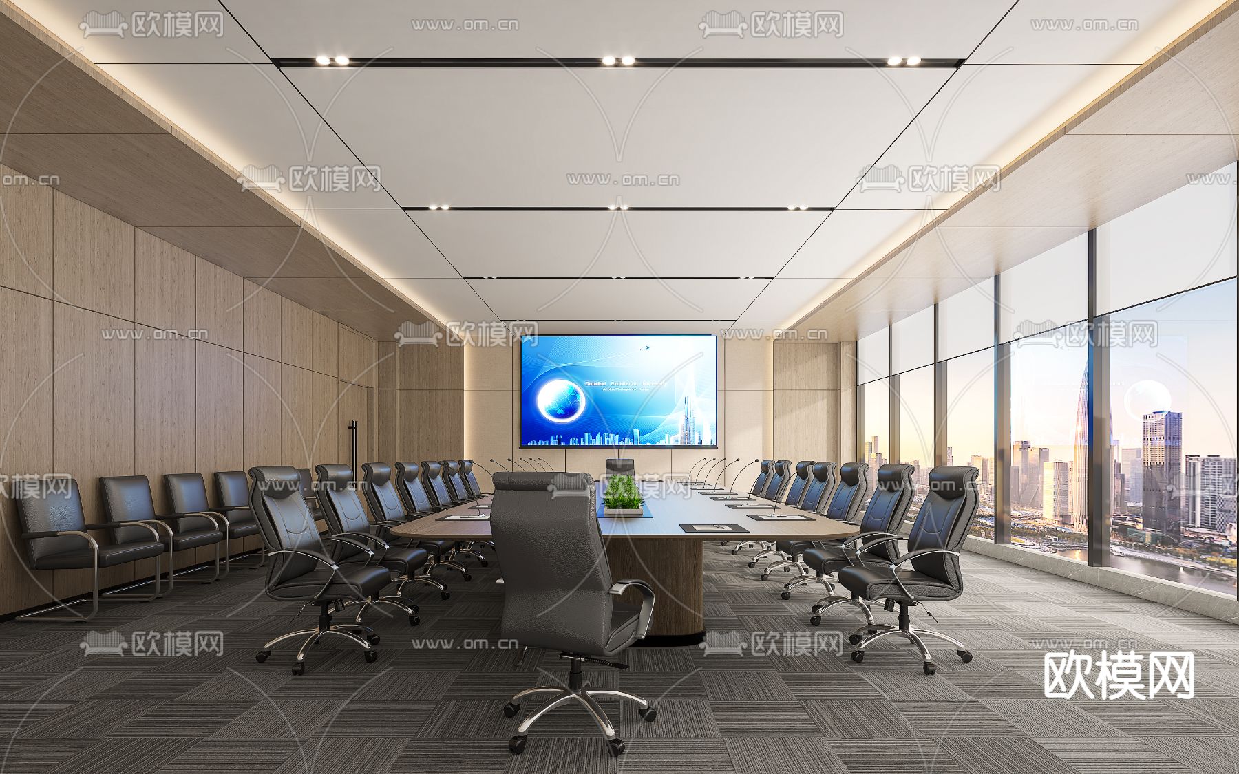 现代会议室3d模型下载_ID14103458_3dmax免费模型-欧模网