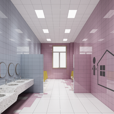  现代幼儿园卫生间su模型 