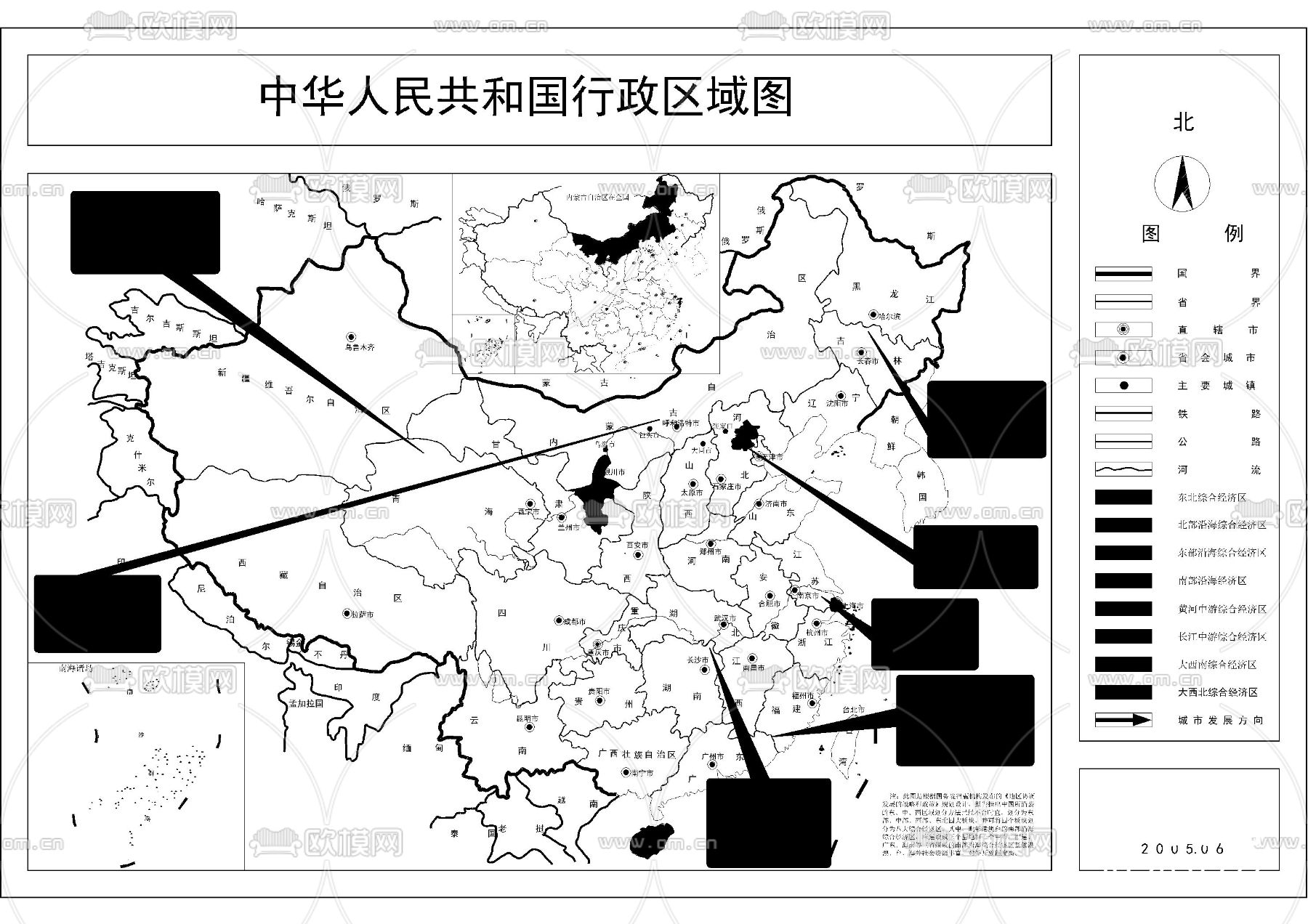 中国行政区划图CAD图库下载（渲染图4）