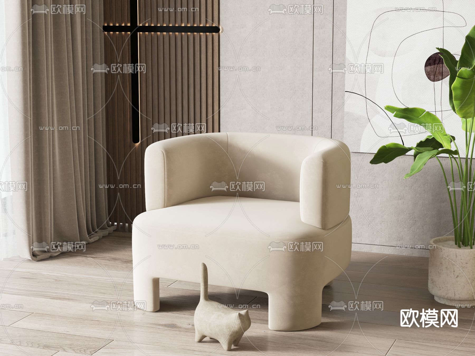 单人沙发 绒布沙发3d模型下载