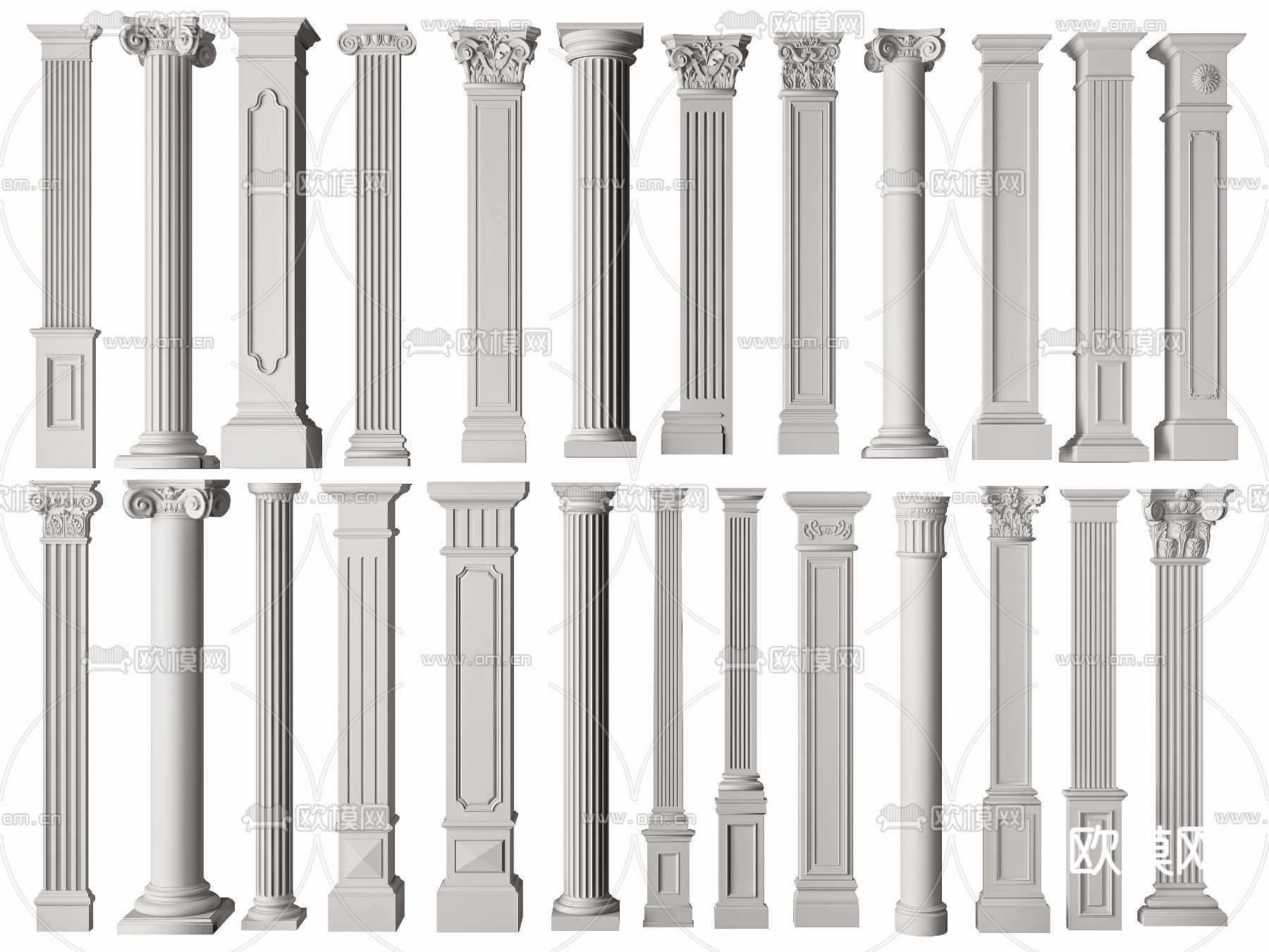 简欧柱子 罗马柱 石膏柱3d模型下载