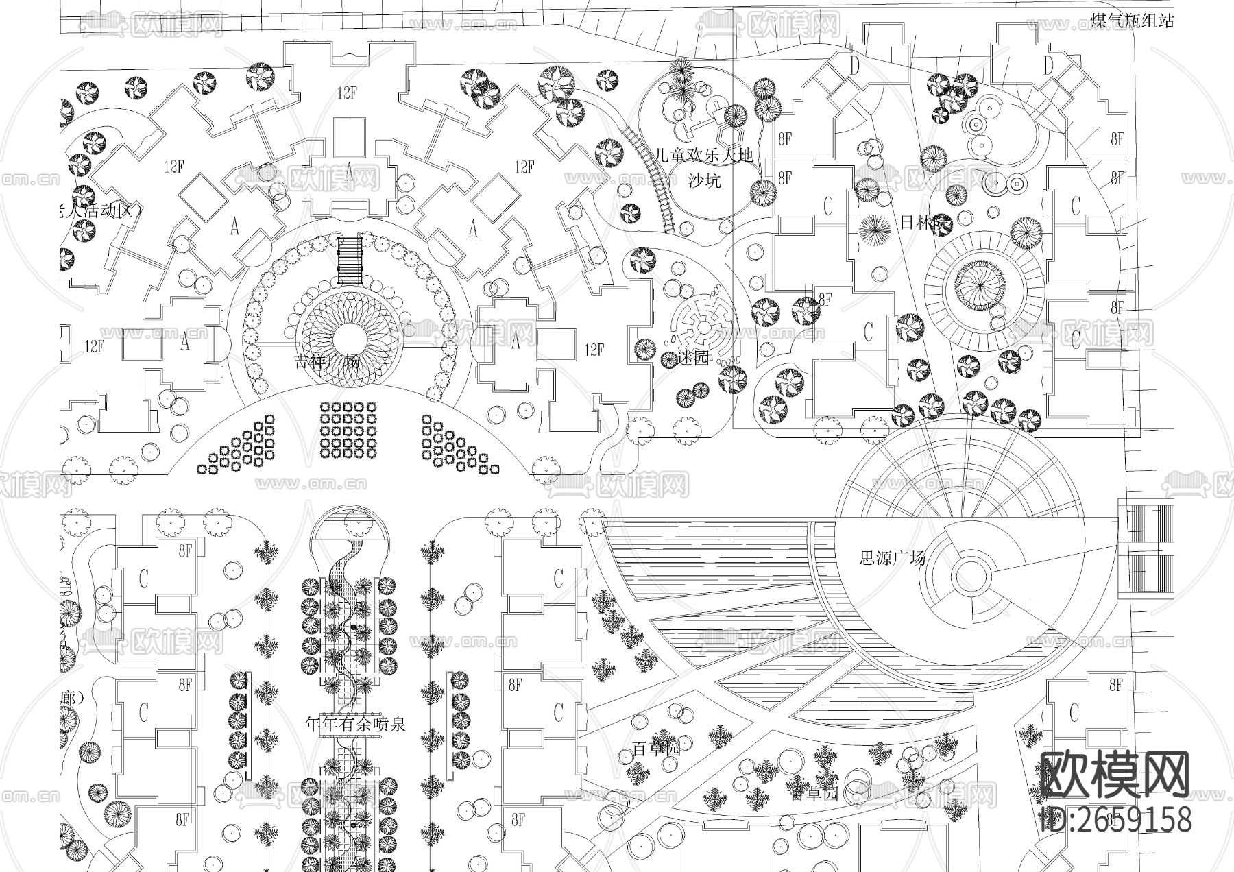 小区规划CAD施工图下载（渲染图3）