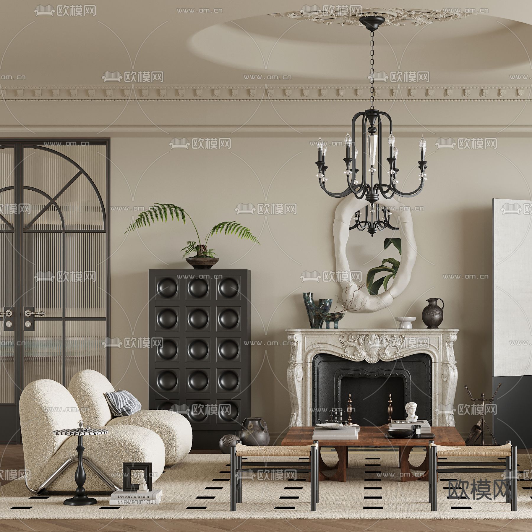 法式客厅3d模型下载（渲染图3）