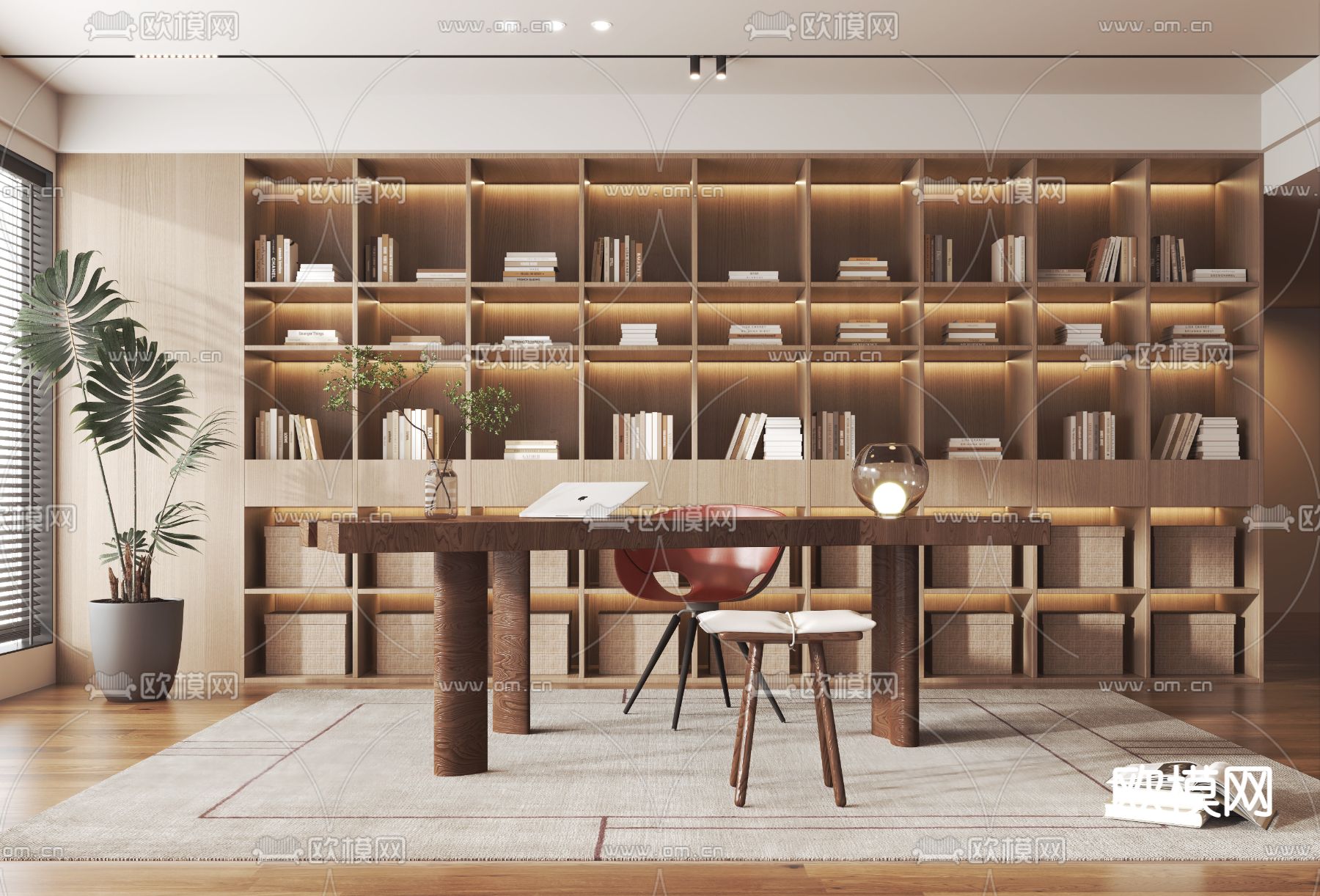 现代书房su模型下载（渲染图1）