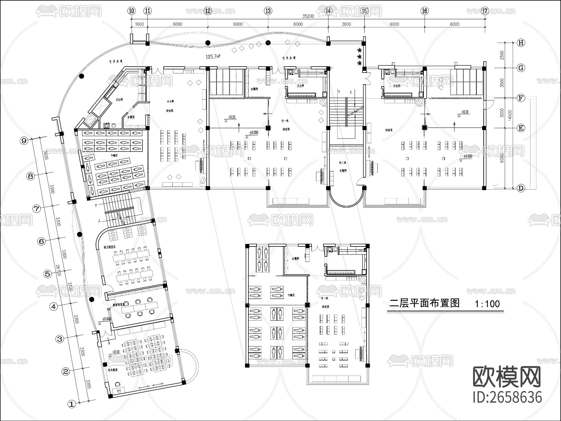 幼儿园平面CAD施工图下载（渲染图6）