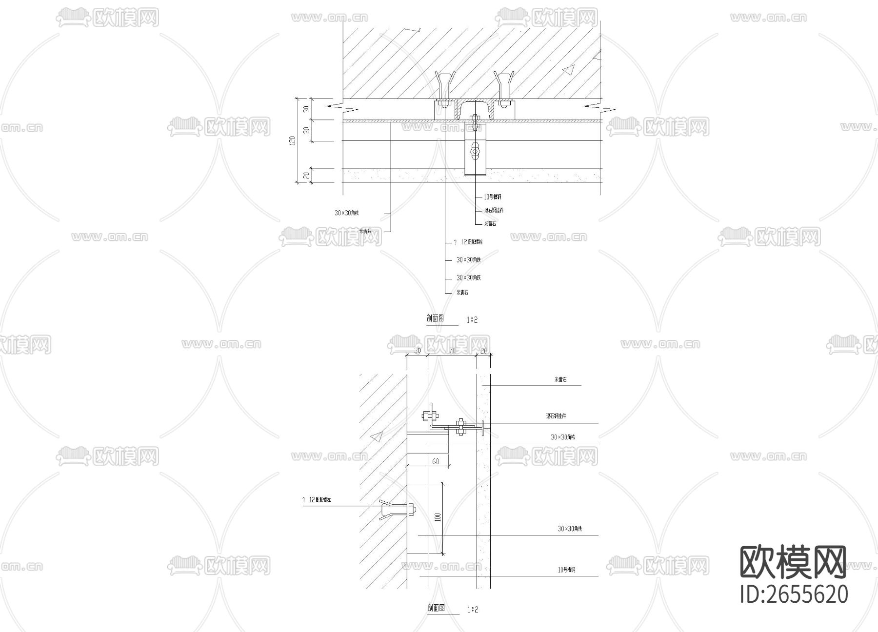 干挂花岗岩纵剖CAD节点大样下载（渲染图2）