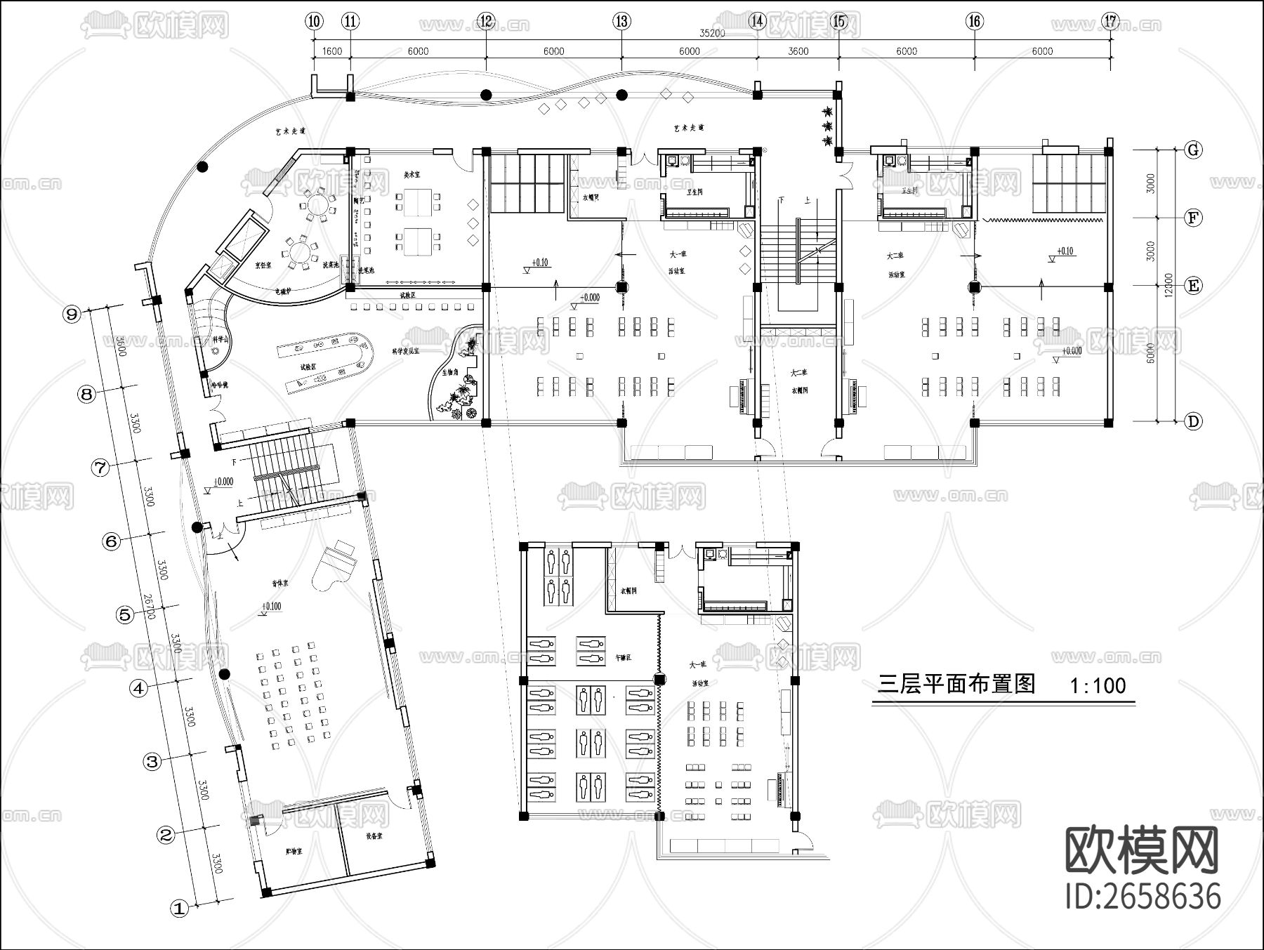 幼儿园平面CAD施工图下载（渲染图7）