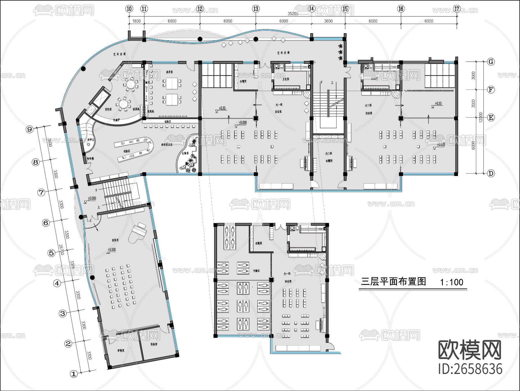幼儿园平面CAD施工图下载（渲染图3）