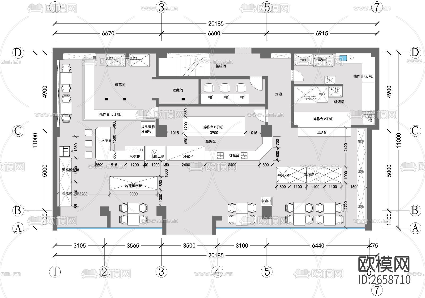 蛋糕店平面CAD施工图下载（渲染图1）