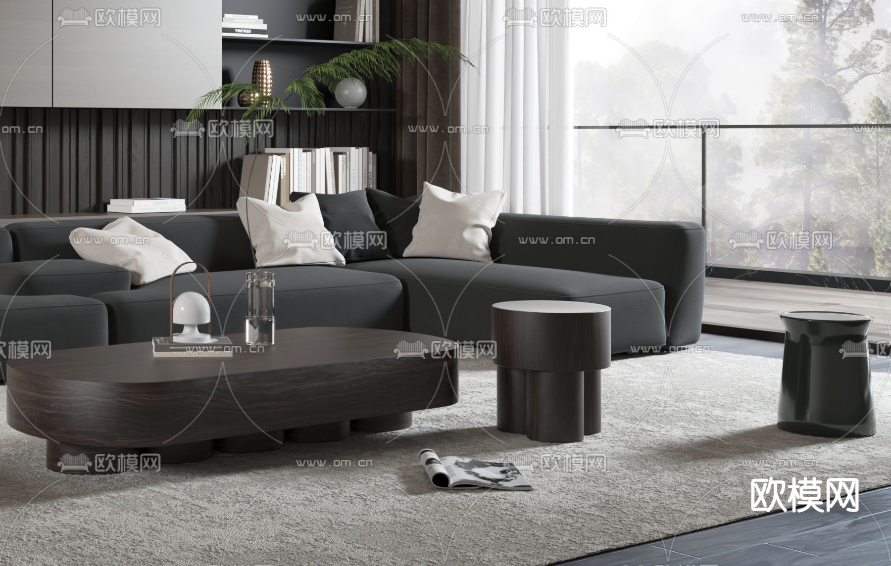 暗黑风沙发 组合沙发3d模型下载（渲染图3）