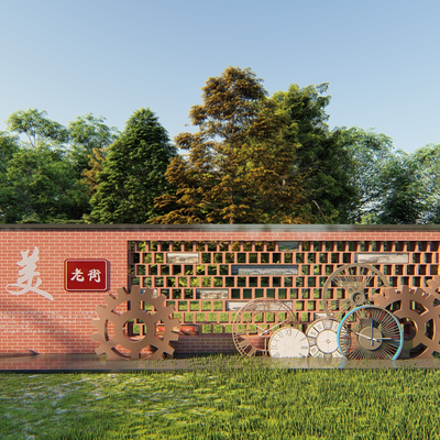 现代景墙园艺小品su模型