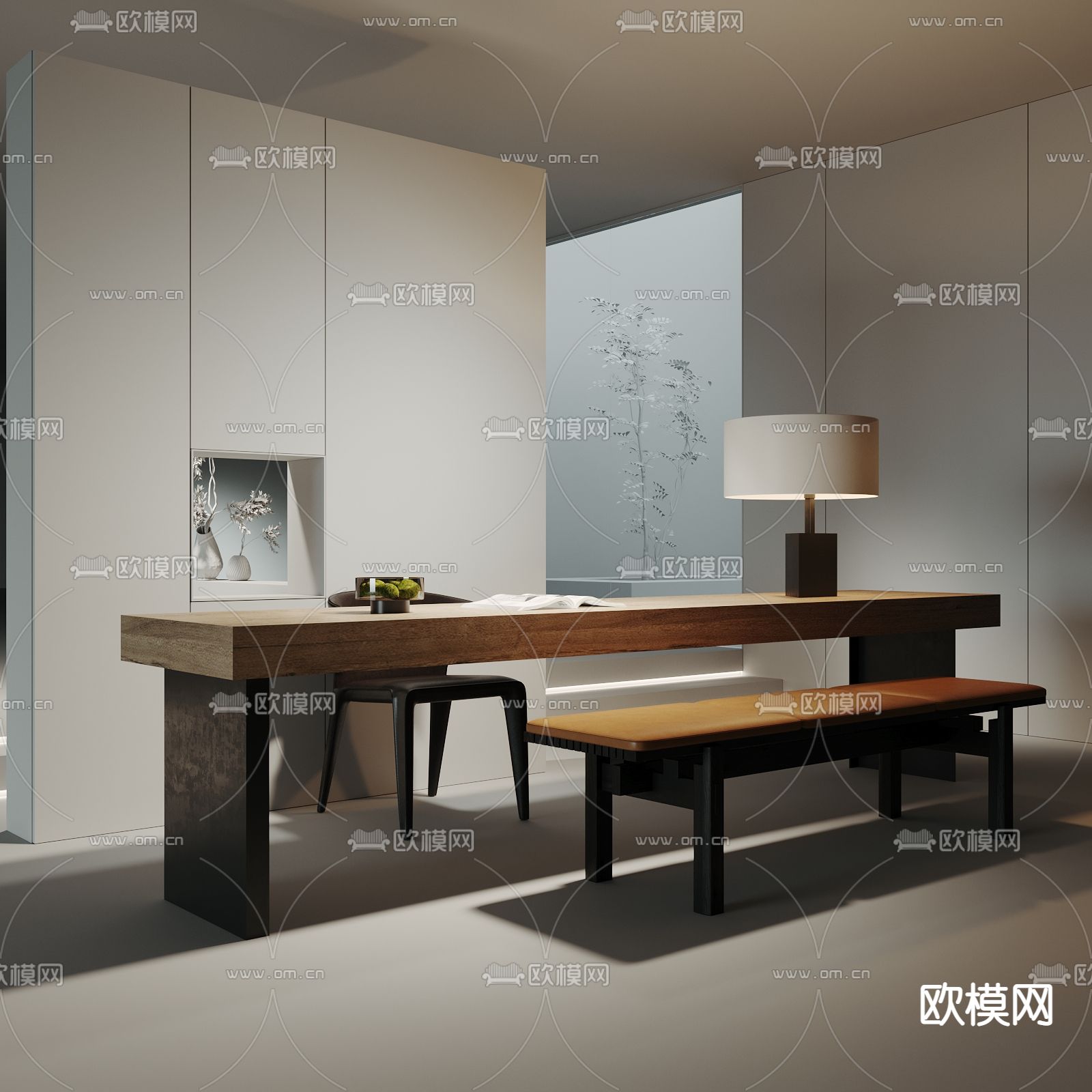 侘寂书桌椅 写字台3d模型