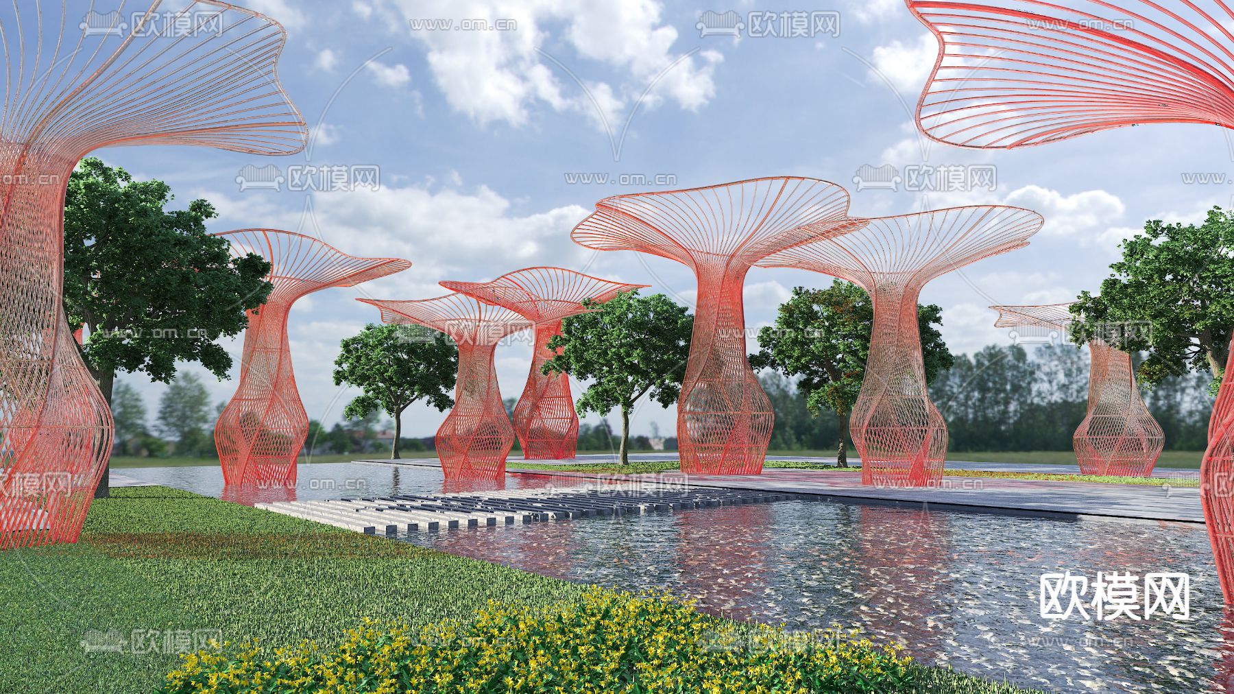 户外公园 廊架3d模型下载