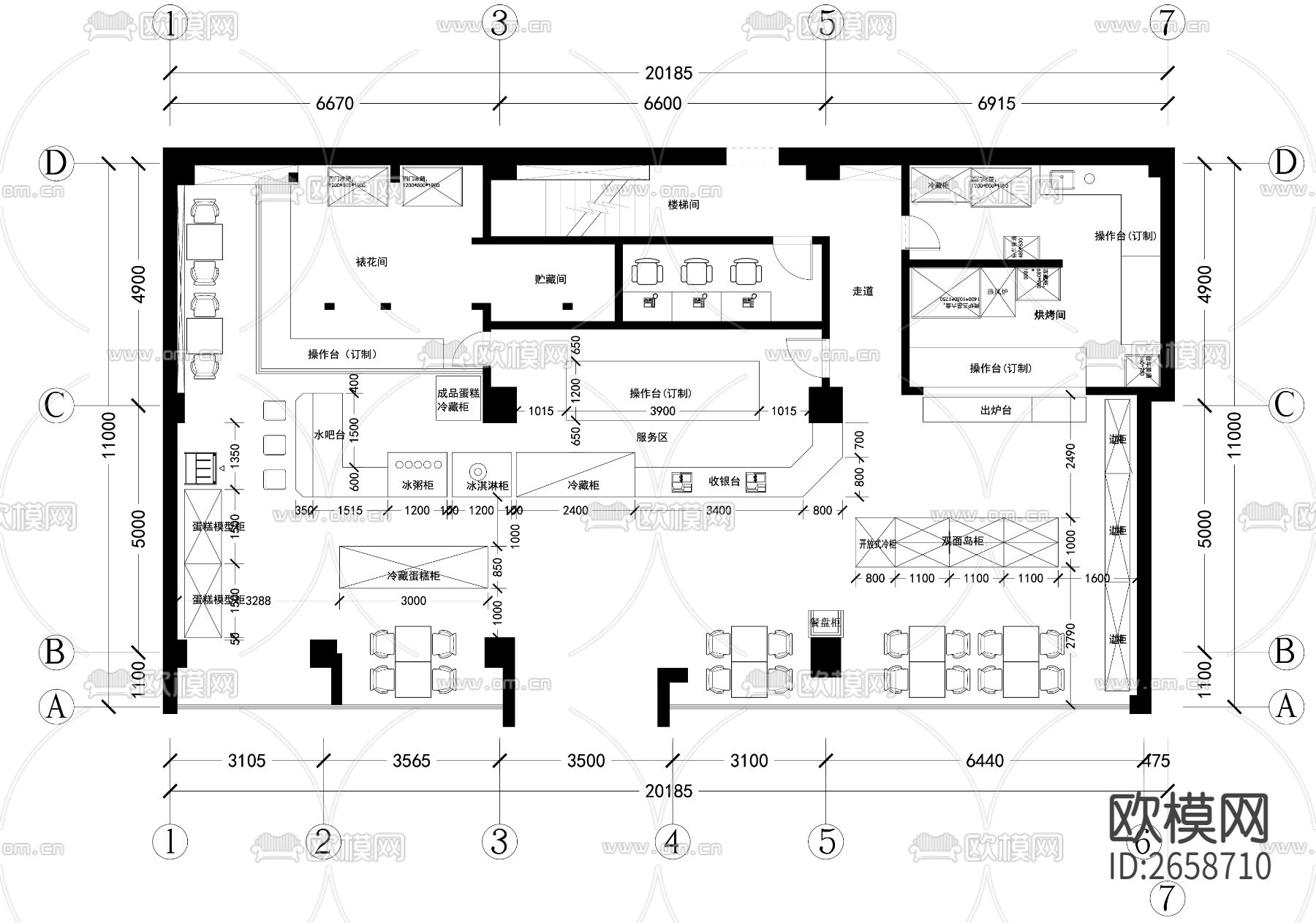 蛋糕店平面CAD施工图下载（渲染图2）