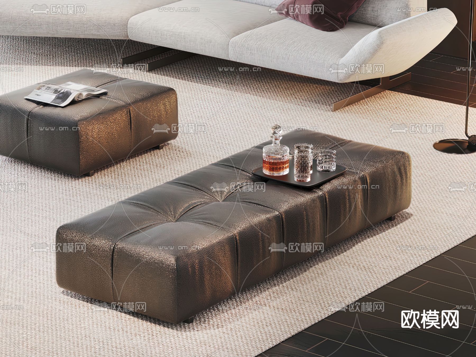 皮革脚踏 沙发凳 3d模型下载