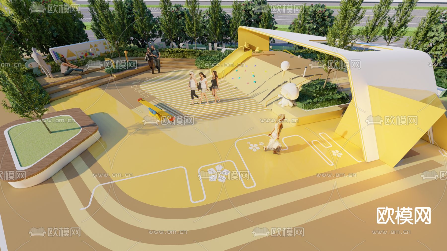 儿童乐园  儿童攀爬地形 儿童跑道su模型下载（渲染图1）