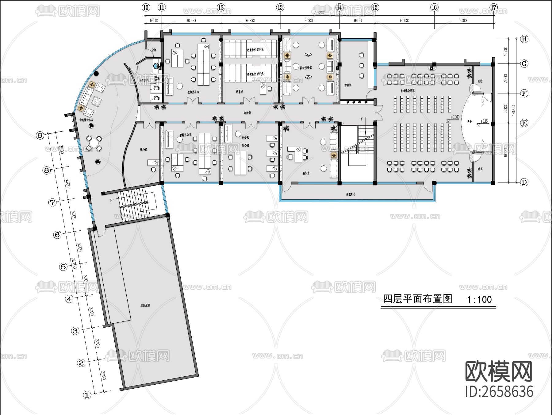 幼儿园平面CAD施工图下载（渲染图4）