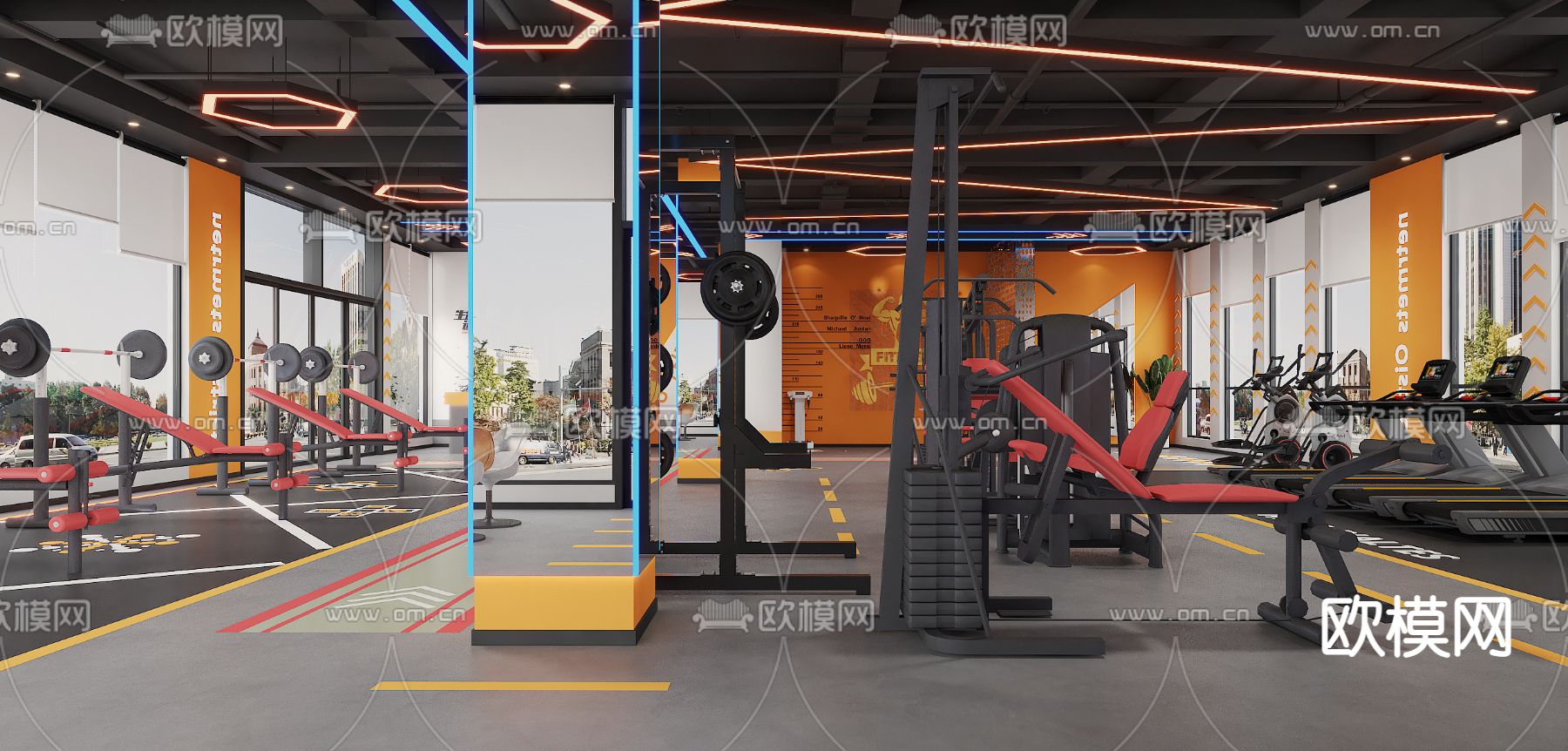 工业风健身房3d模型下载（渲染图3）