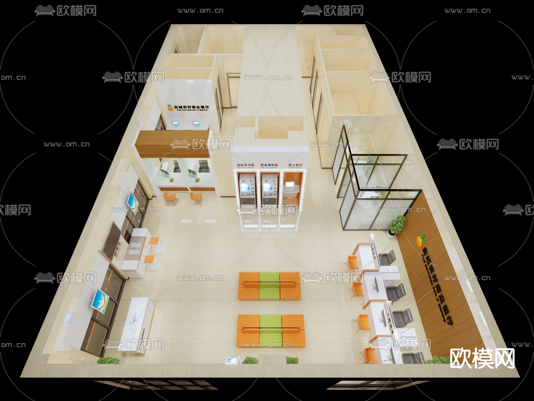 商业银行 营业大厅3d模型下载（渲染图4）