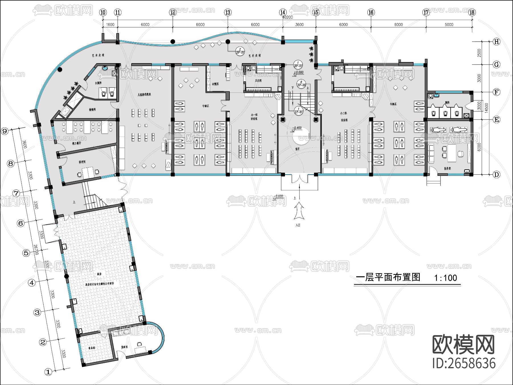 幼儿园平面CAD施工图下载（渲染图1）