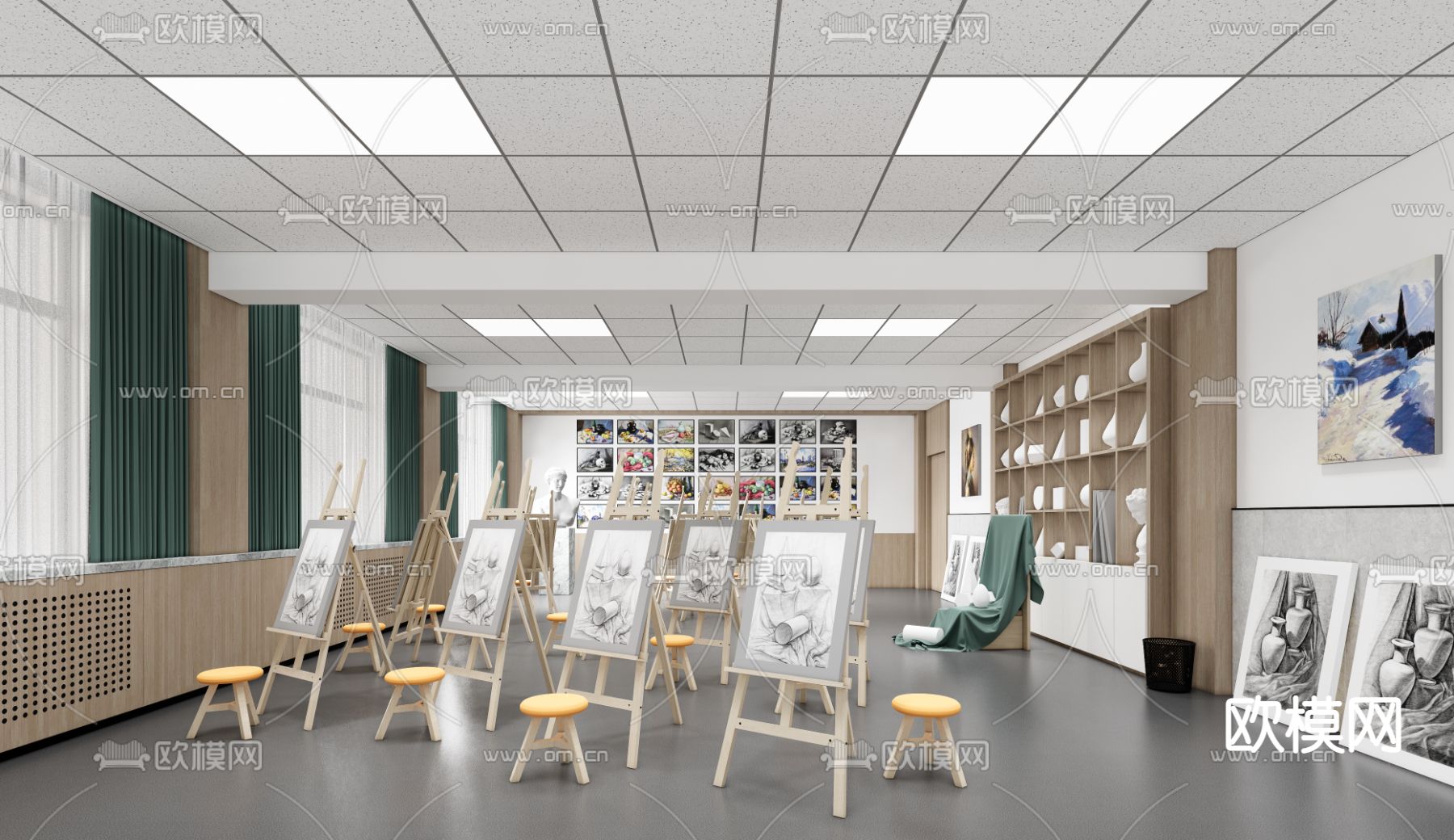 美术教室 画室3d模型下载_ID14106599_3dmax免费模型-欧模网