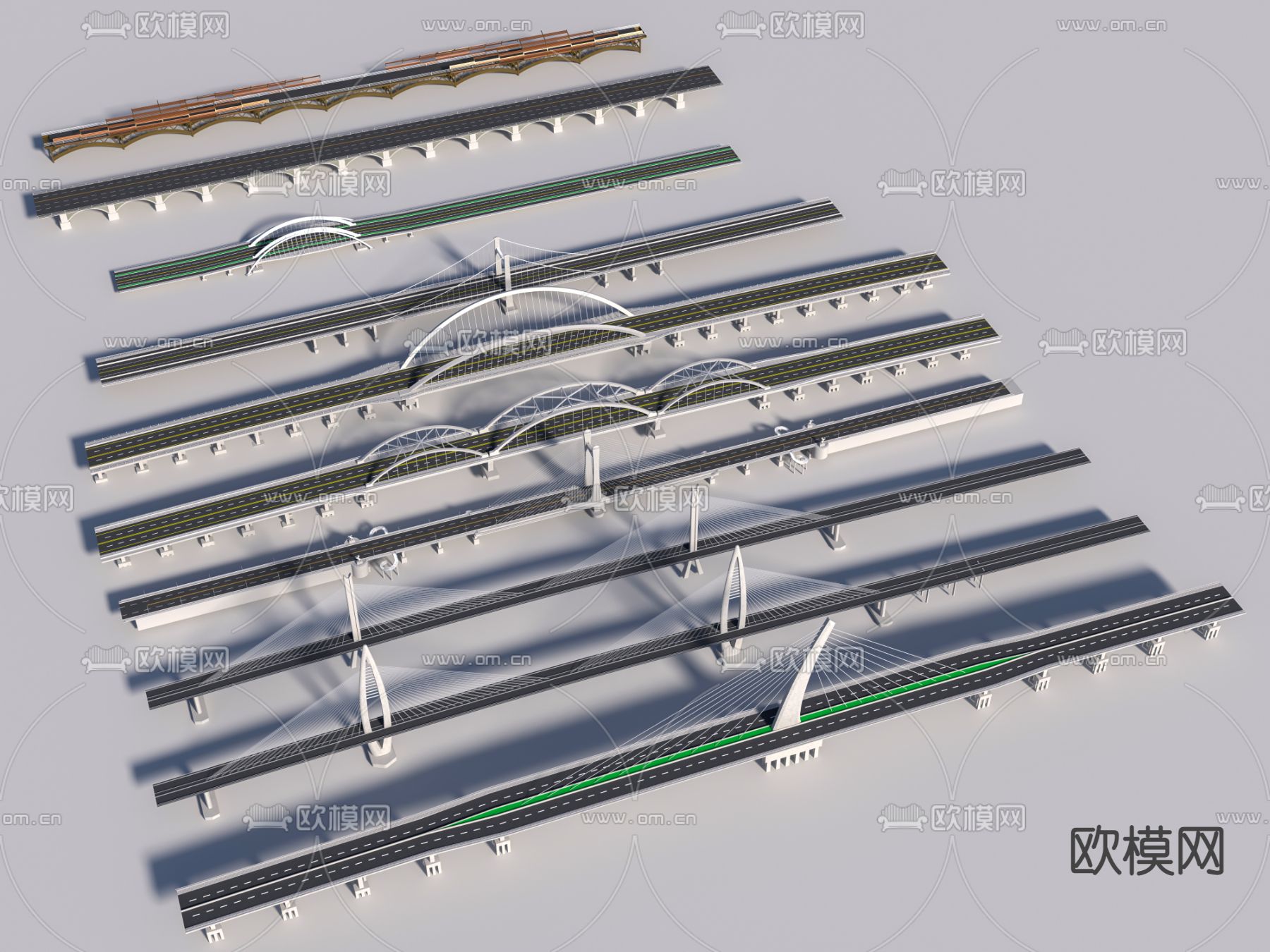 跨江大桥 拉索桥 高架桥3d模型下载