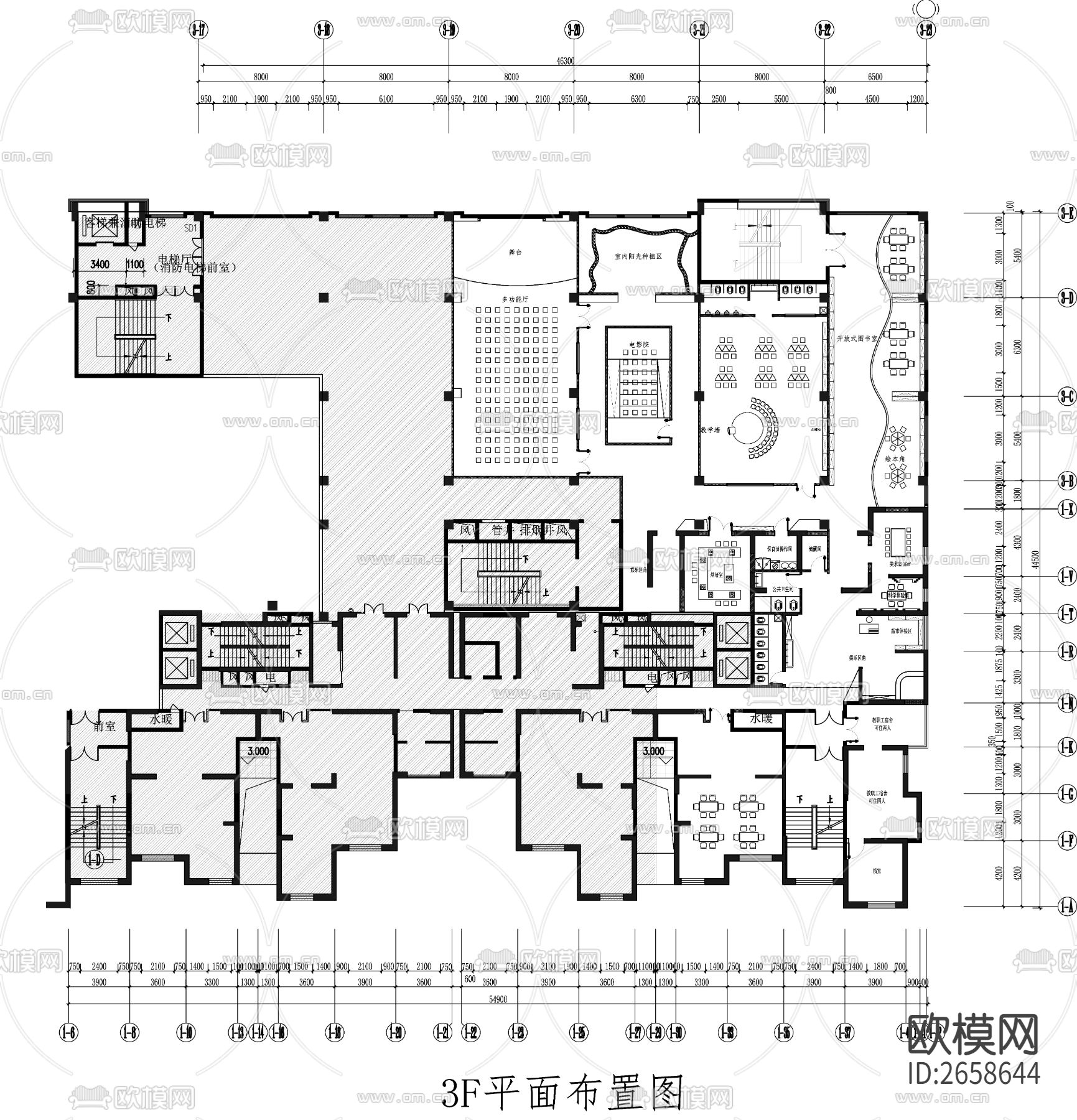 幼儿园平面CAD施工图下载（渲染图4）