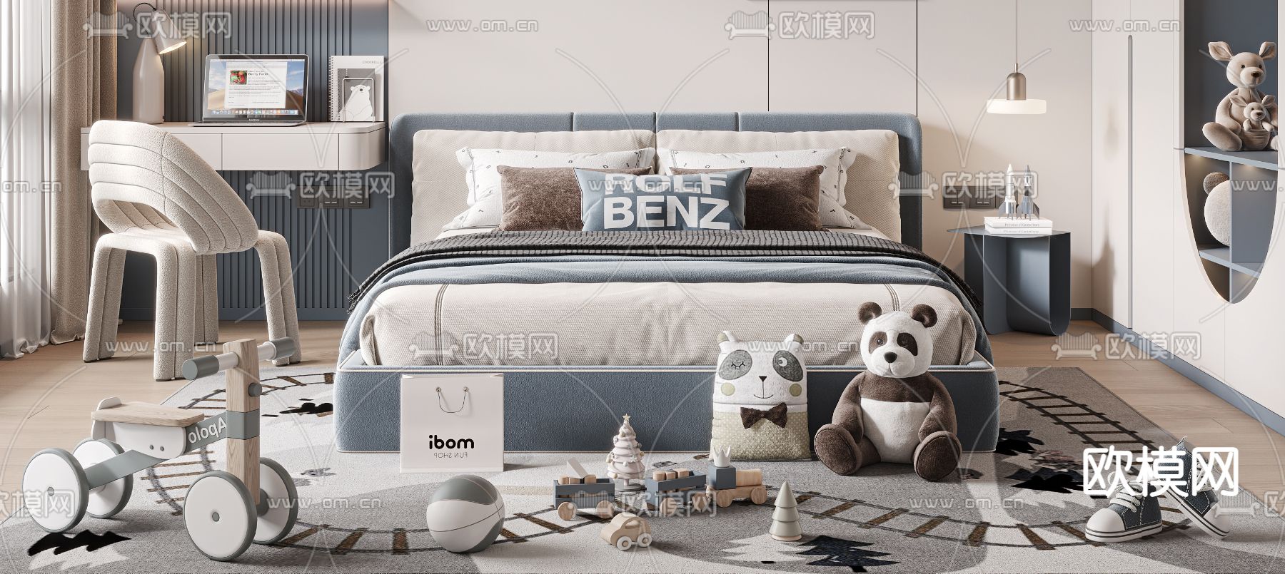 男孩床 儿童床su模型下载（渲染图1）