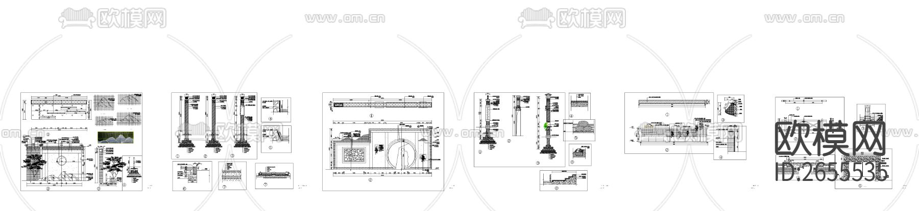 特色景墙CAD节点大样下载（渲染图6）