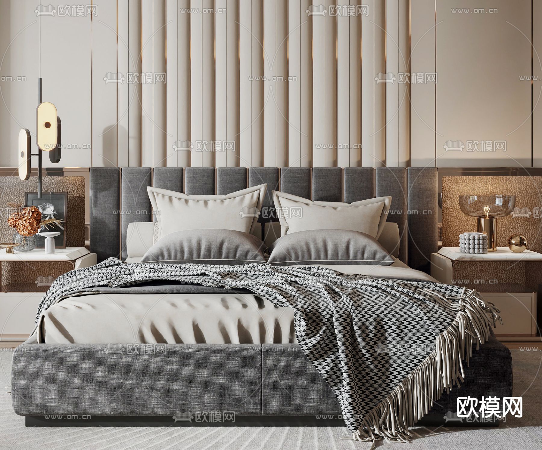 轻奢卧室 主卧3d模型下载（渲染图2）