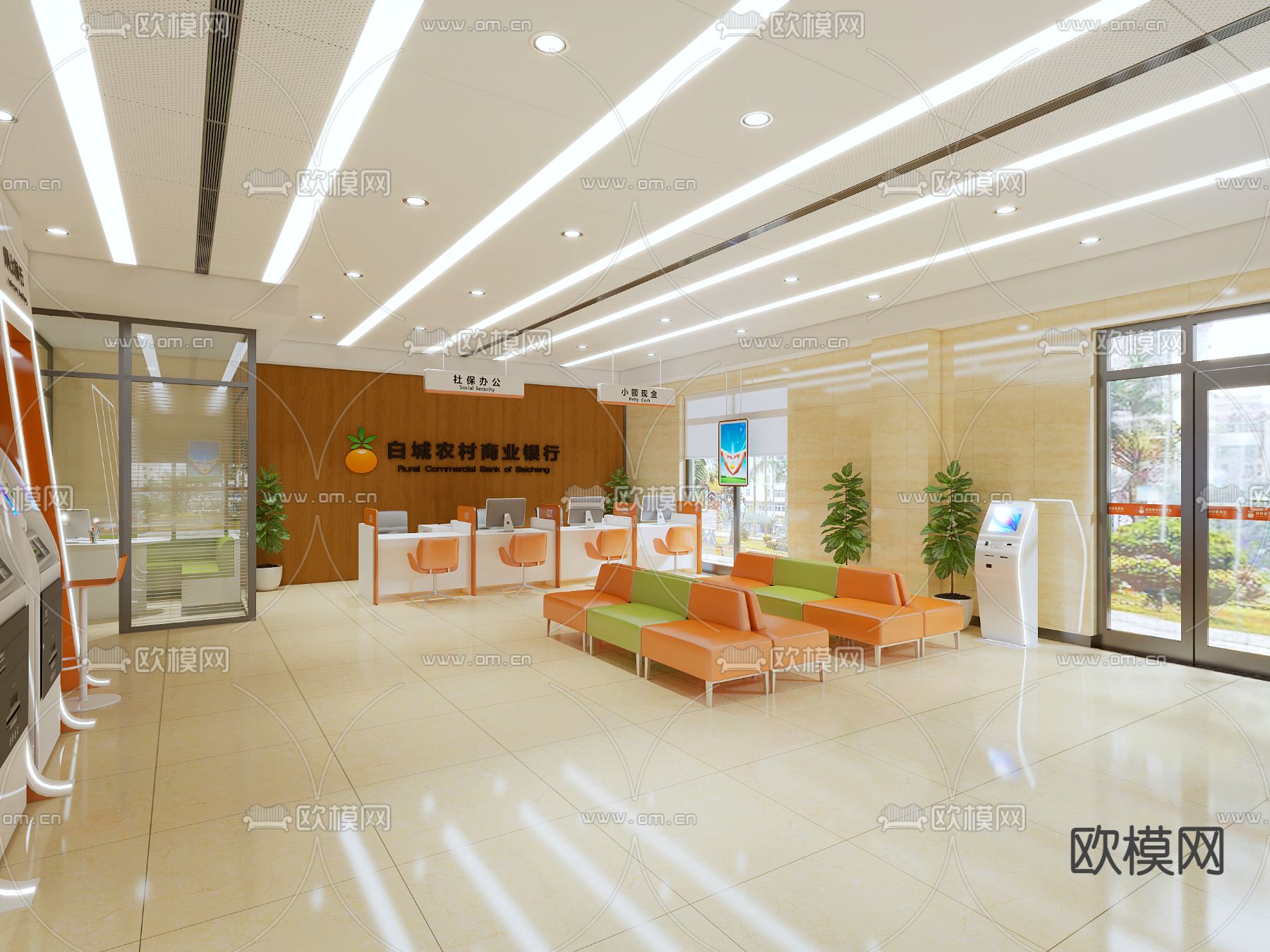 商业银行 营业大厅3d模型下载（渲染图3）