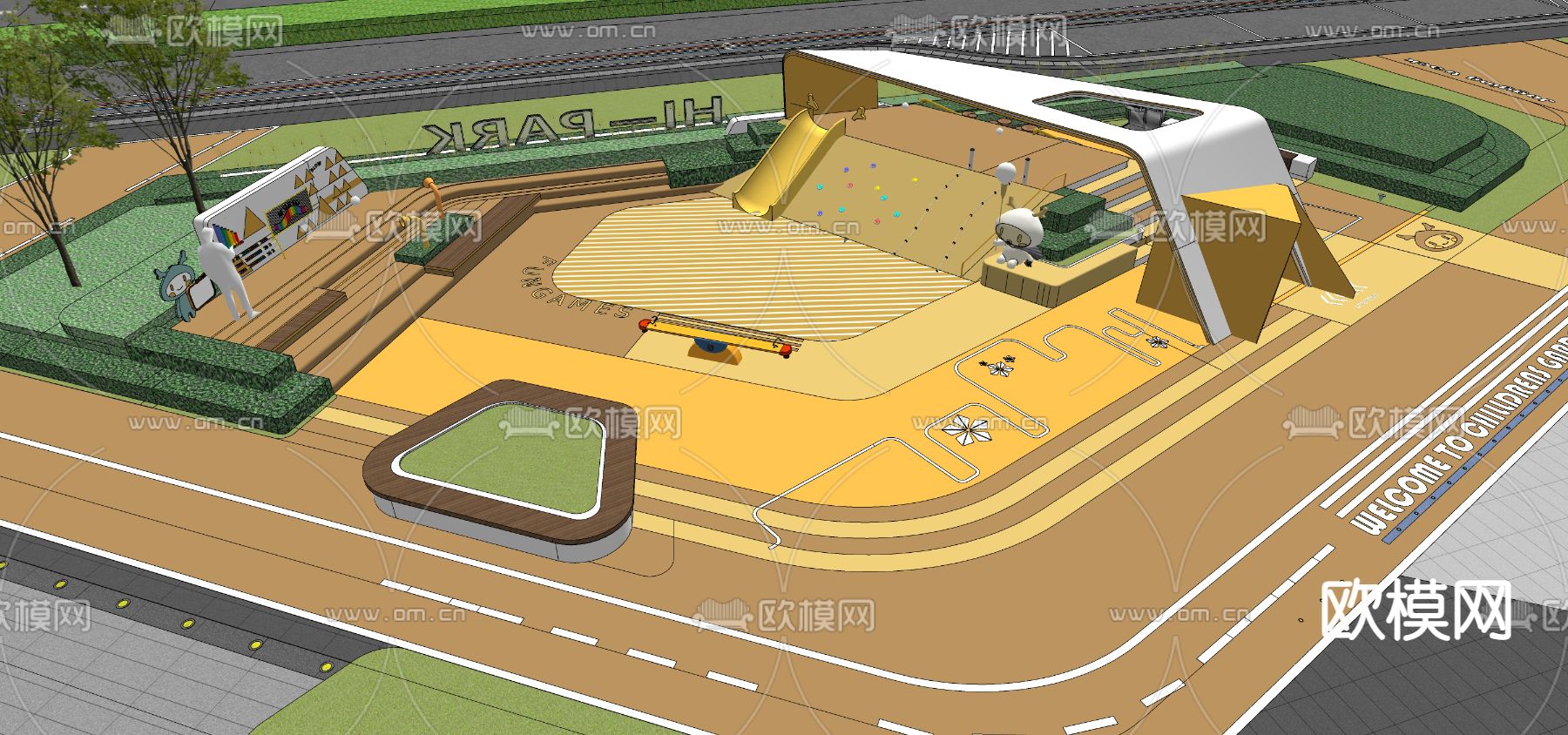 儿童乐园  儿童攀爬地形 儿童跑道su模型下载（渲染图3）