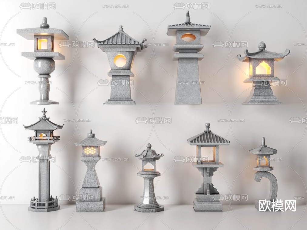 石灯笼 户外灯 草坪灯 庭院灯3d模型下载_ID14106722_3dmax免费模型-欧模网