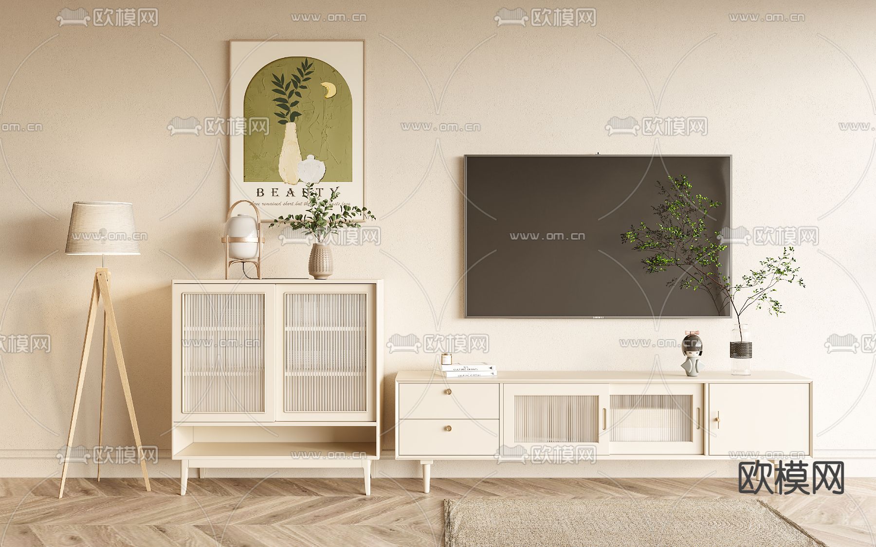 奶油风电视柜 装饰柜3d模型下载