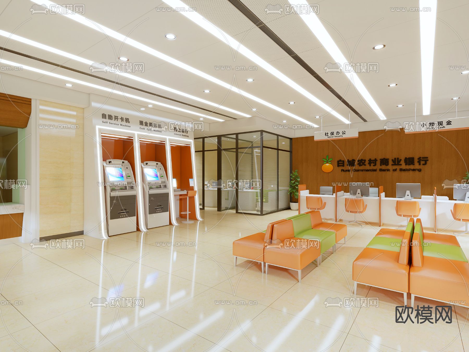 商业银行 营业大厅3d模型下载（渲染图2）
