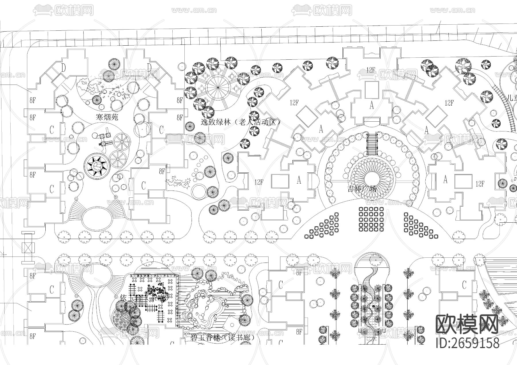 小区规划CAD施工图下载（渲染图2）